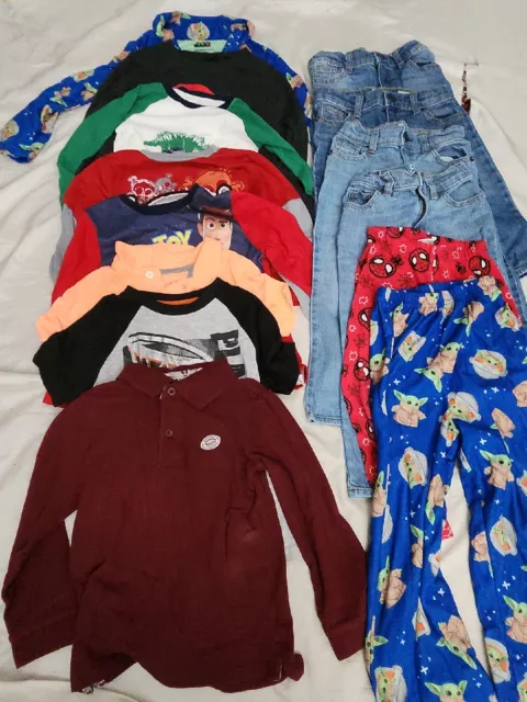 Disney Starwars & More Boys 4T Lot Of 14 Jeans Tops Pajamas #L006