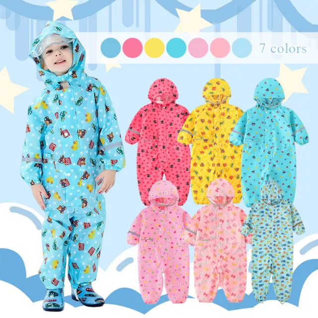 80-130CM Children Boys Girls Cute Cartoon Raincoat Waterproof Hooded Rain Suit