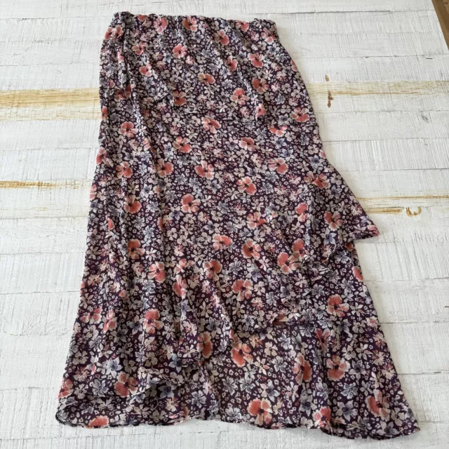 Free People Romance Me Tiered Ruffle Floral Maxi Skirt NWOT size Large Half Slip