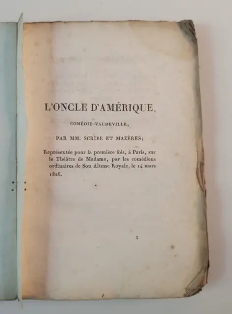 SCRIBE, MAZÈRES-Répertoire du Théatre de Madame - L'oncle d'Amérique - 1828