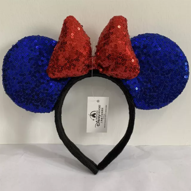 Disney Park Azul Orejas de Minnie Mouse Nuevas Lentejuelas Rojo Arco Mickey Cos Diademav