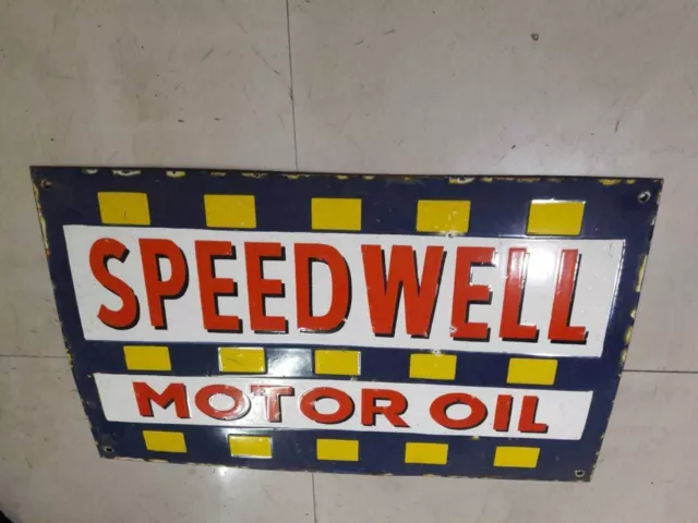 Speedwell motor oil PORCELAIN SIGN 15 X 24 Inches Pre-Owned