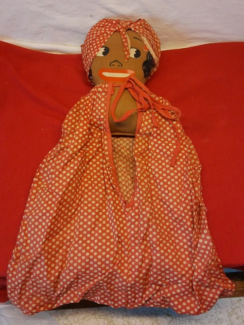 Vintage Black African Americana Woman Clothespin Holder Bag 40's Aunt Polka Dot