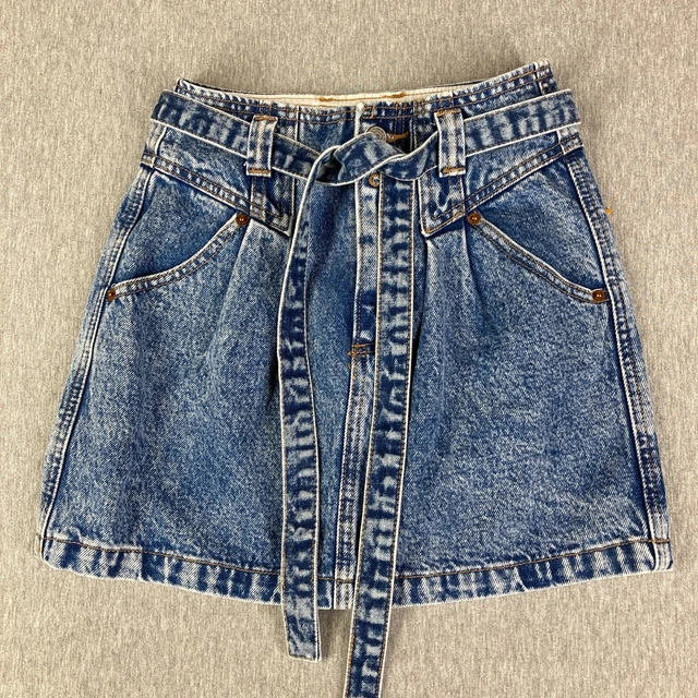 Abercrombie Fitch 00 Natural Rise Denim Stone Washed Belted Jean Mini Skirt 24
