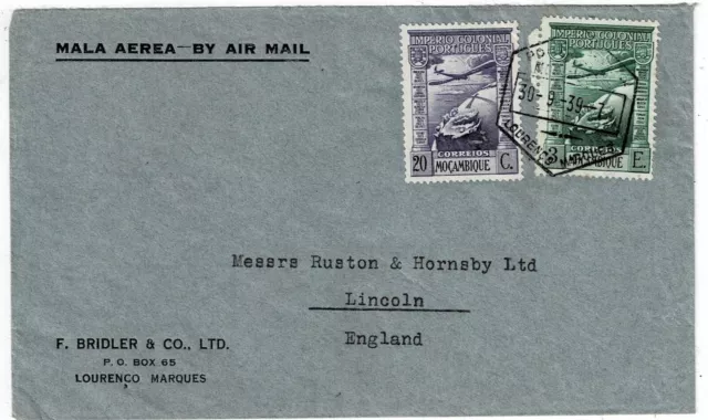 Mozambique 1939 Lourenco Marques cancel on airmail cover to England, Scott C2, 6