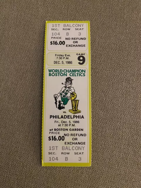 1986 NBA  Full Ticket  Boston Celtics vs. Philadelphia 76er’s. Boston Garden￼