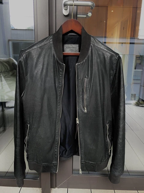 Mens All Saints Kino Leather Bomber Jacket Large Black £379 RRP