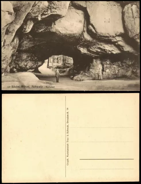 Ansichtskarte Kirnitzschtal-Sebnitz Kuhstall, feine Dame und Herr 1913