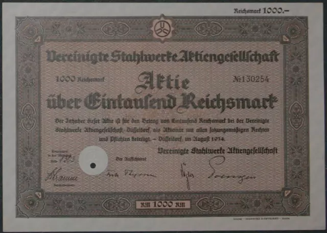 Vereinigte Stahlwerke Aktiengesellschaft 1934 1000 RM