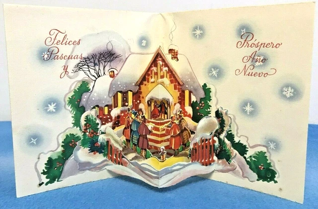 Vintage Christmas Pop Up Greetings Card Carol Singers Printed Germany 1940s 2