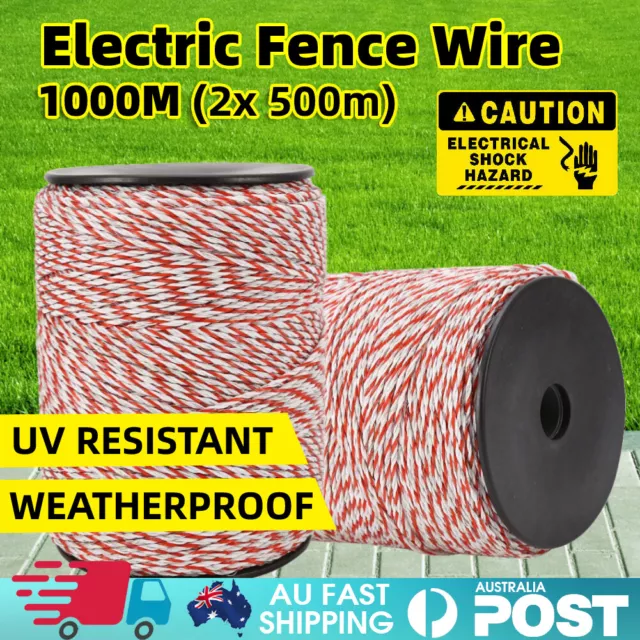 AU 1000M Roll Electric Fence Wire Tape Poly Stainless Steel Temporary Fencing