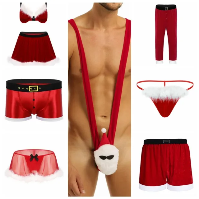 Mens Christmas Boxer Brief Shorts Trunks Underwear Mankini G String T-Back Thong