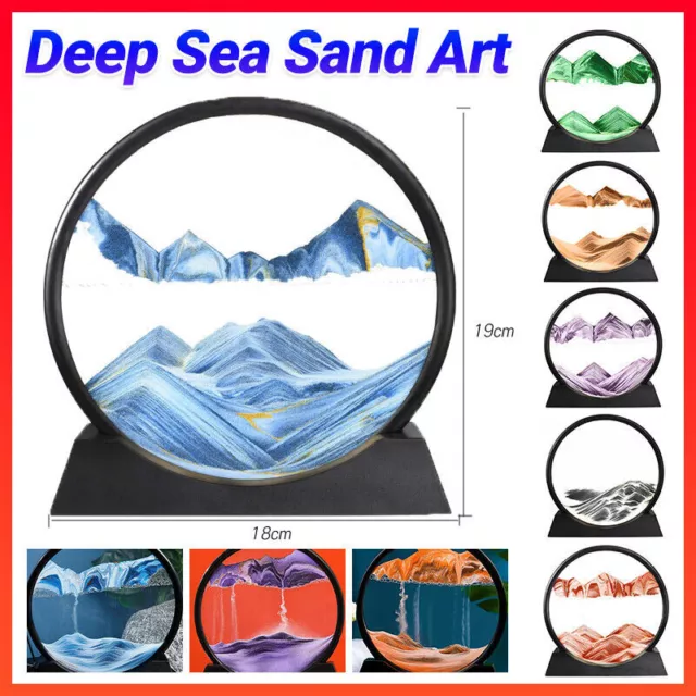 Moving Sand Art Picture Round Glass Quicksand Painting 3D Deep Sea Sandscape AU