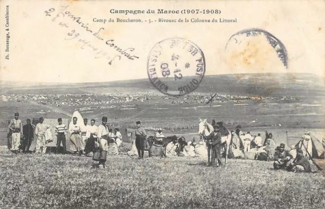 Cpa Morocco Camp Du Butcheron Bivouac De La Column Du Littoral 1907 08