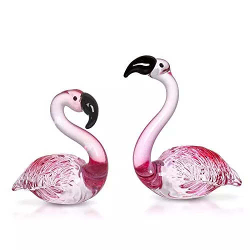 Handmade Art Glass Flamingo Figurines “ 2 Pcs/pair Hand Blown Glass Flamingo Ani