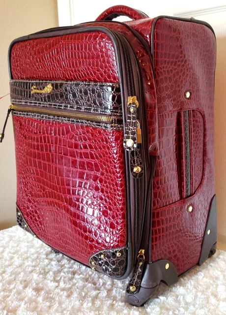 Samantha Brown 22" Red Brown Faux Croc Embossed Spinner Luggage Carryon Classic 2