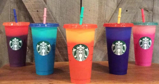 Starbucks Summer 2022 Color Change Venti Cold Cups with Straws (24oz, Pack  of 5) 