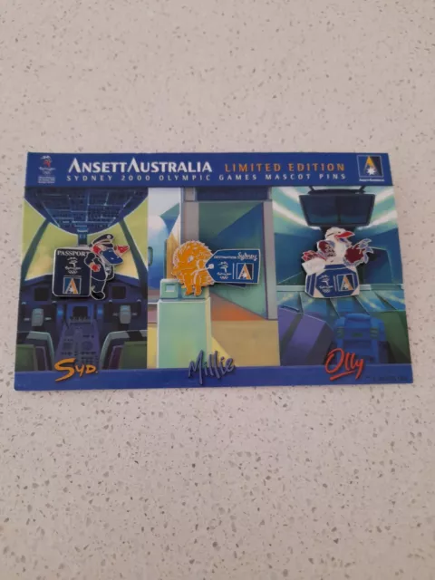 Sydney 2000 Olympics 'Ansett Australia' Mascot Pin Set. Box Included.