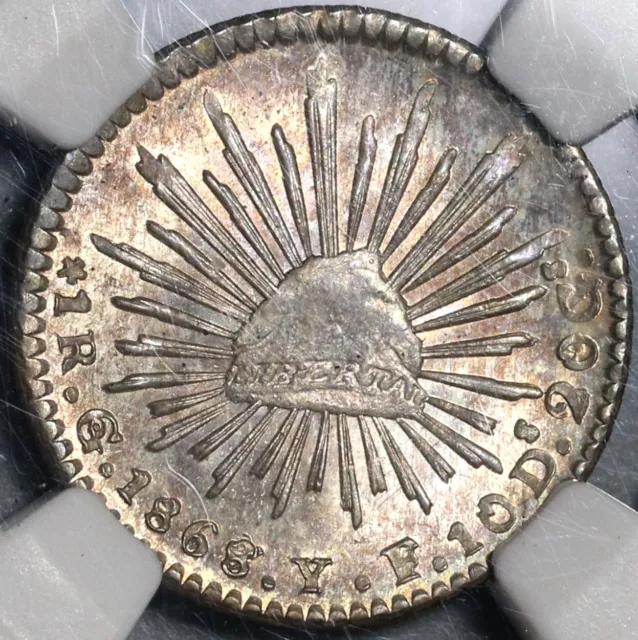 1868/7-Go NGC MS 64 Mexico 1 Real Silver Mint State Overdate Coin (21022102C)