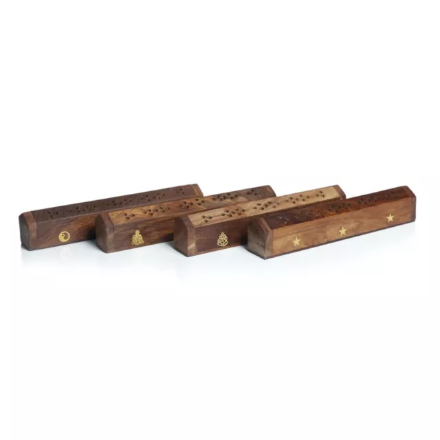 Wooden Incense Stick Holder Burning Joss Insence Box Insense Burner Ash Catcher