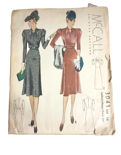 Antique McCall's Printed Dress Pattern # 3043 Sewing Fashion Design Create