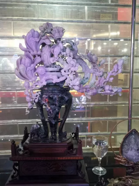 Chinese Exquisite Handmade Flowers carving Jadeite Jade Statue