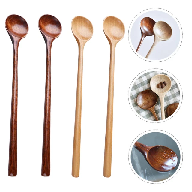 4Pcs Delicate Wooden Soup Spoons Honey Mug Mixing Spoons (Assorted Color)