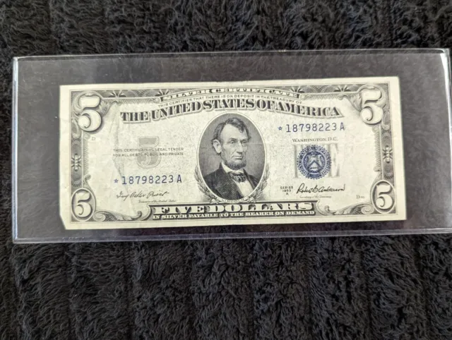 1953 A Five Dollar Silver Certificate Note $5 Bill * STAR NOTE Blue Seal nice