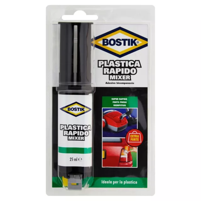 Bostik Plastica Rapido Colla Bicomponente Mixer Adesivo Impermeabile da 25 ml.