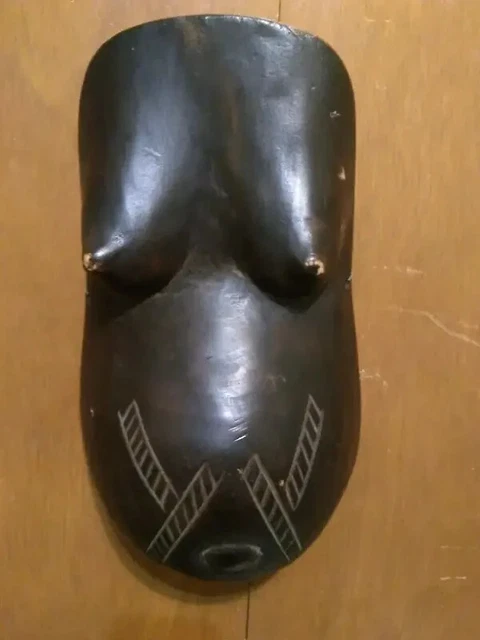 Africa Makonde wood hand carved Mask 13"X7"X4" Free Shipping 🎈 2