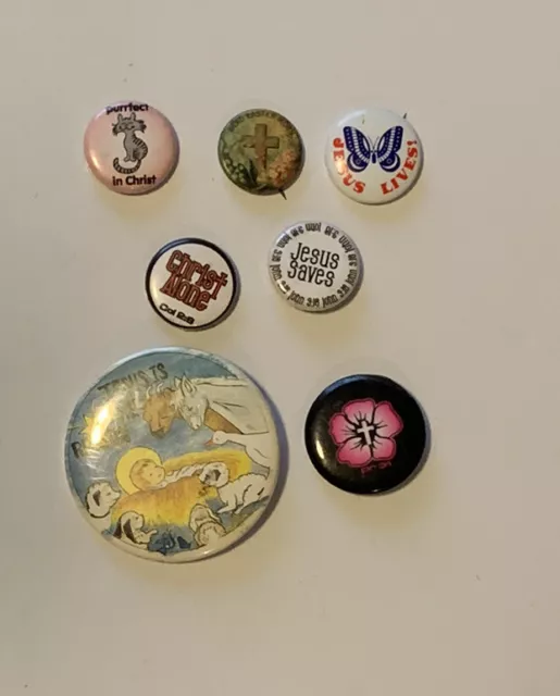 Lot Of 7 Christian Religious Catholic Jesus Vintage Button Lapel Pin Back