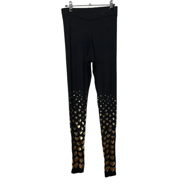 Lauren Moshi Shae All Over Foil Hearts Pants In Jet Black Womens Size Small