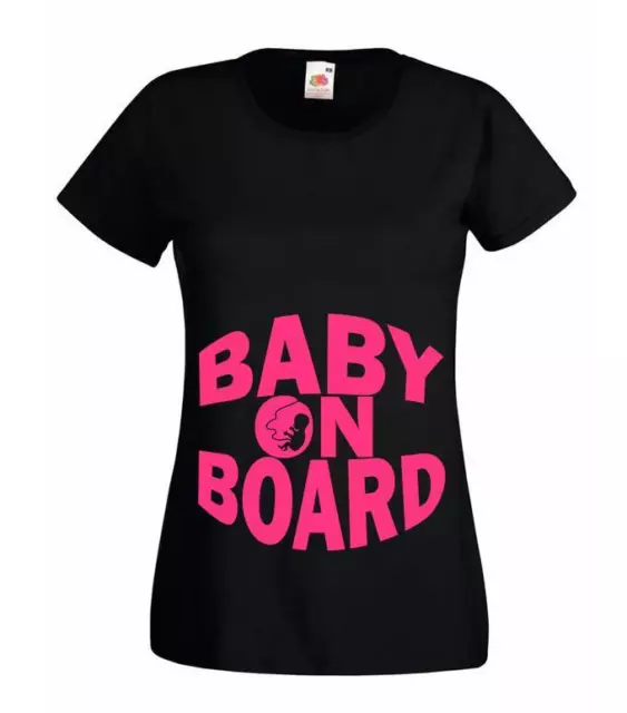 Womens Baby on Board Maternity Preganacy Baby Bump Lady Fit Black T-Shirt