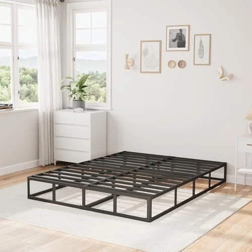 BED FRAME HIGH Metal Box Spring with More Steel Slats Support, Full 9