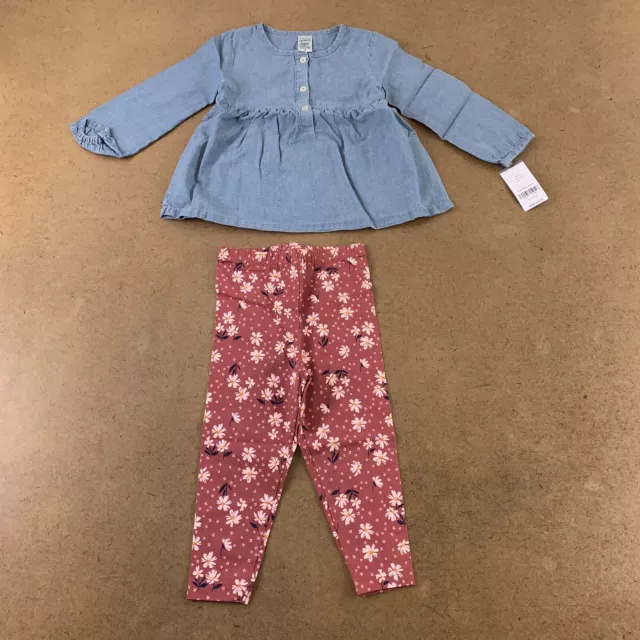 Carter's Baby Girl Size 24 Months 2-Piece Chambray Top & Floral Legging Set NWT