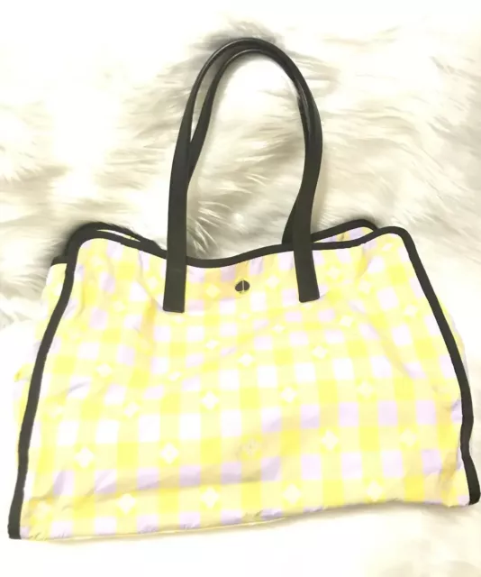 KATE SPADE MORLEY FROZEN LILAC/CHARTREUSE YELLOW PLAID NYLON TOTE BAG Preowned