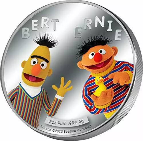 BERT AND ERNIE SESAME STREET 2021 SAMOA 2 oz Pure Silver Colored Coin $5