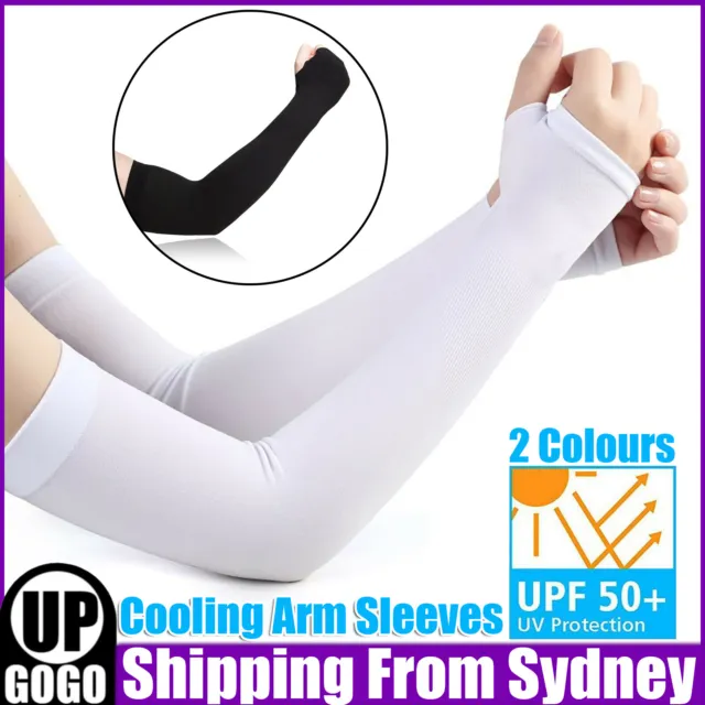 Sun Protection Cooling Sport Arm Sleeves Gloves Golf Bike Cycling Cover AU