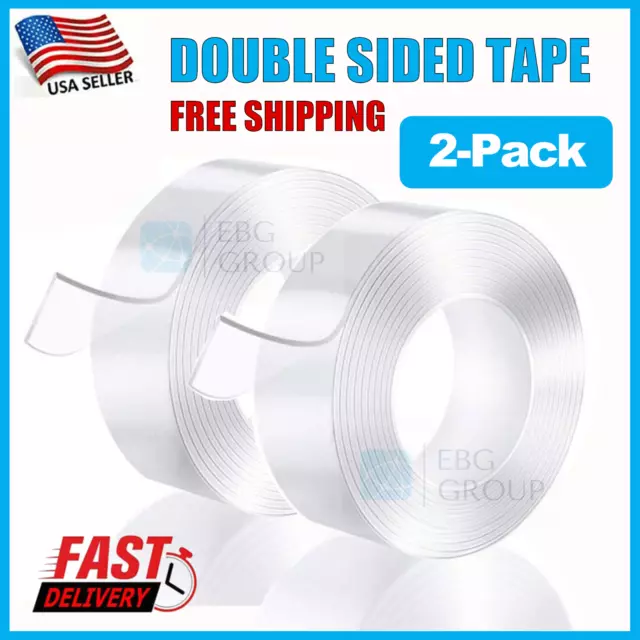 2 x 10FT Transparent Tape Double Sided Traceless Washable Adhesive Invisible Gel