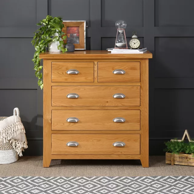 Cheshire Oak 2 Over 3 Drawer Chest of Drawers - Bedroom Furniture - AD09