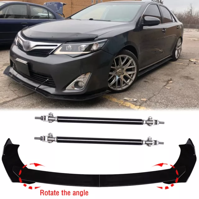 Glossy Front Bumper Lip Spoiler Splitter +Strut Rods For Toyota Camry XLE / LE