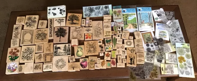 Huge Lot 175+ Rubber / Clear Stamps New & Used Nature Garden Floral Themes