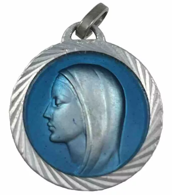 Vintage Catholic Lourdes Blue Enamel  Religious Medal