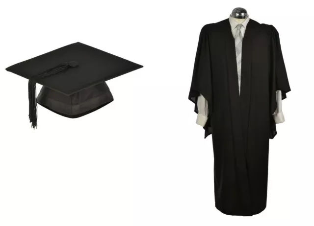 Graduation Gown & Fitted Hat Set Mortarboard Bachelor University Fully Fluted BA