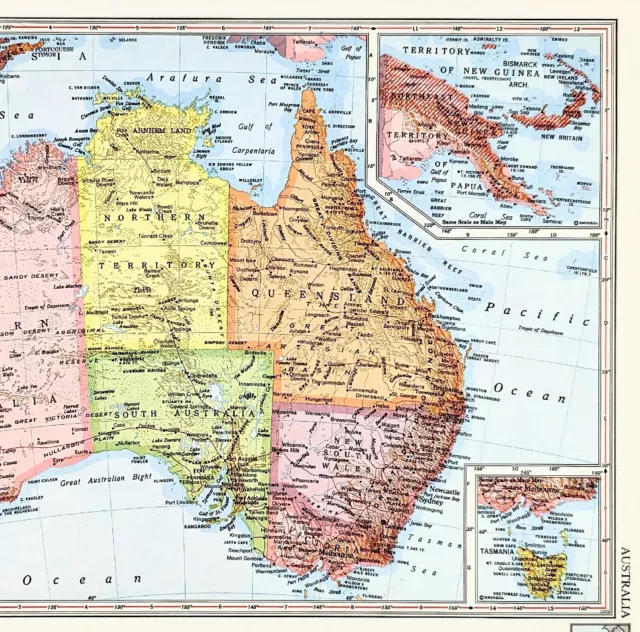 1956 Australia Map Melbourne Sydney Adelaide Brisbane Rockhampton Newcastle 2