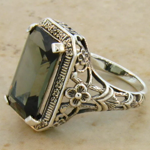 8 Ct. Sim Tourmaline Antique Design .925 Sterling Silver Ring Size 7,#539 2