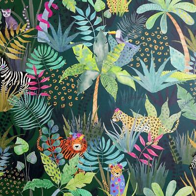 Nascosto nella Giungla Carta Da Parati divertente Animali Verde Smeraldo Tropical Safari Bambini Kids 