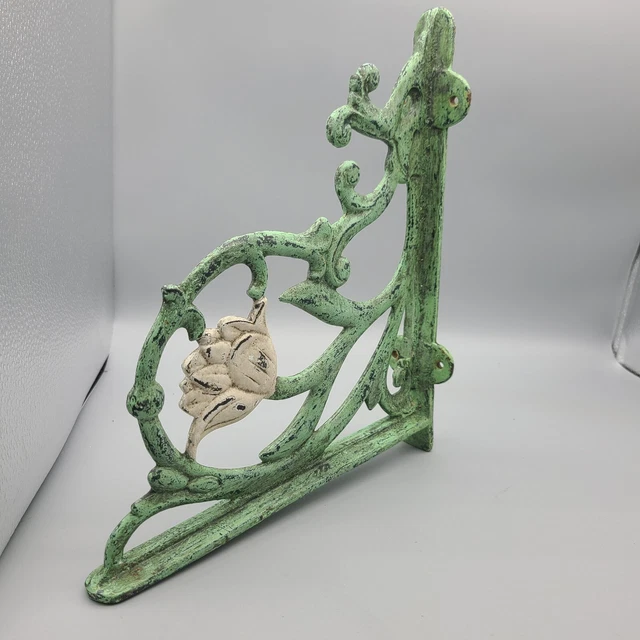 Cast Iron 1 Shelf Bracket Rustic vintage Style 11" x 11" green white flower