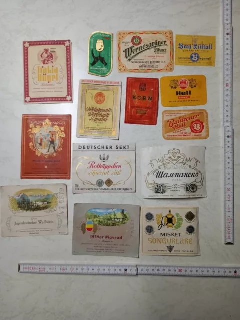 14 Flaschenetiketten Schnaps, Wein, Bier aus DDR-Zeiten