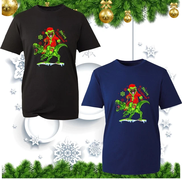 Merry Christmas Santa Pug Dog Riding A Rex T-Shirt Dinosaur T-Rex Xmas Dog Top